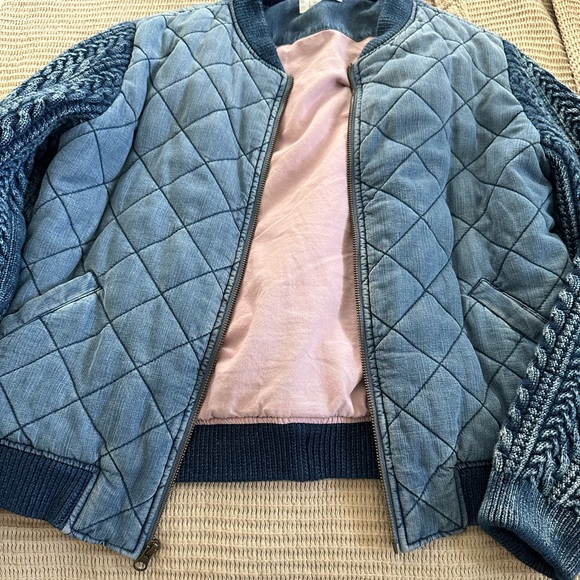 Bella Dahl Quilted Bomber Jacket Blue L - Picture 4 of 6